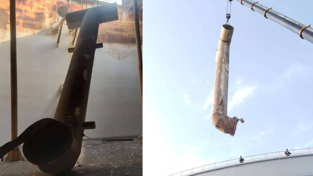 Removal of damaged inlet pipe